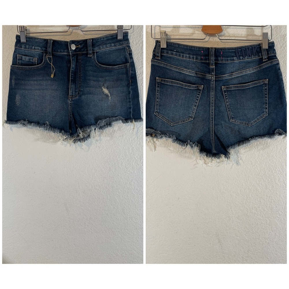 VICTORIA’S SECRET PINK High Rise Distressed Vintage Pockets Denim Shorts Size 6